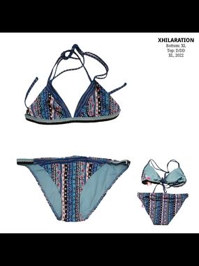 Xhilaration Blue Multicolor Striped Triangle Bikini XL D/DD